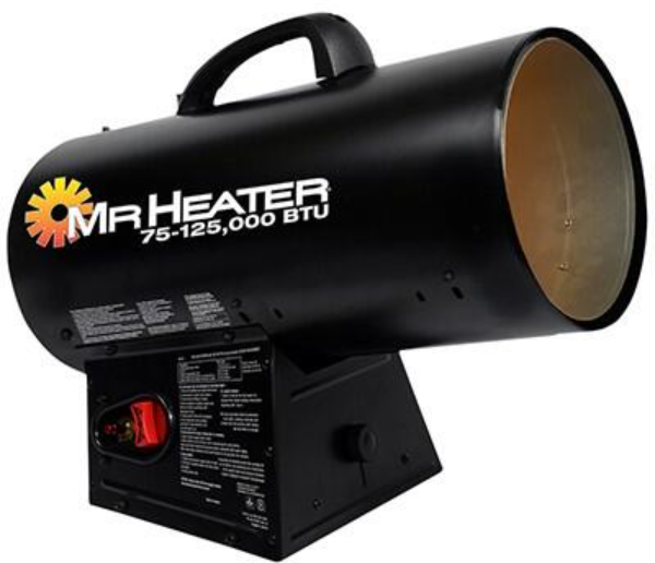 MH125QFAV Forced Air Liquid Propane Heater with 125,000 BTU Output and Quiet Burner Technology in Black