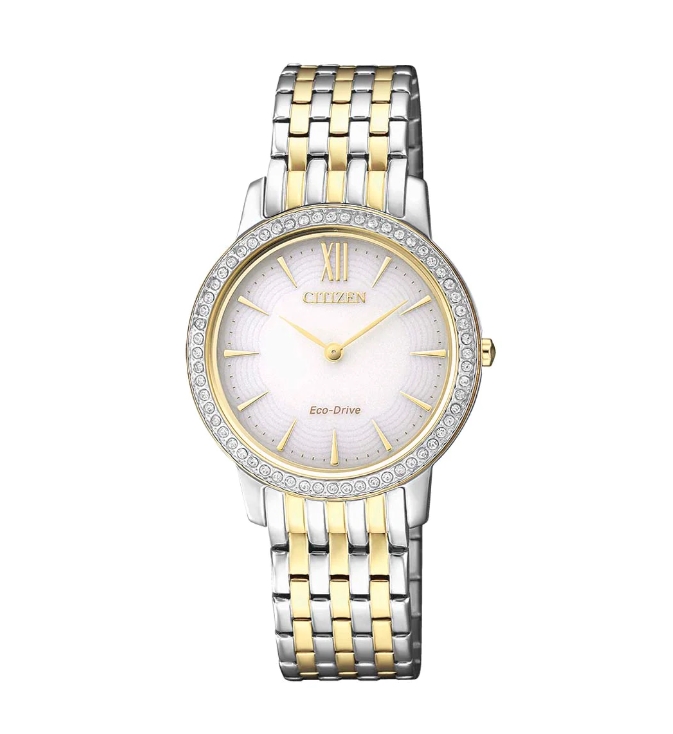 CITIZEN Eco-Drive Crystal White Dial Two-tone Ladies Watch EX1484-81A - like new