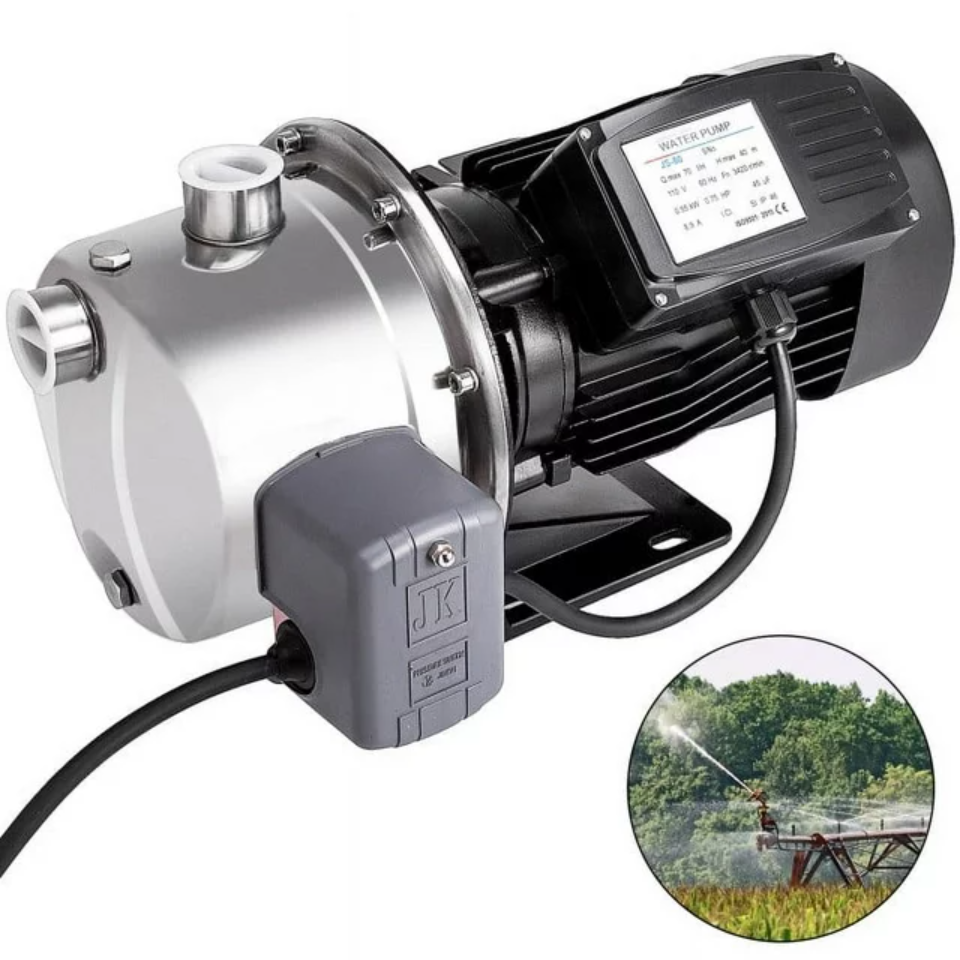 Shallow Well Jet Pump With Pressure Switch 0.75 HP 110V Stainless Steel