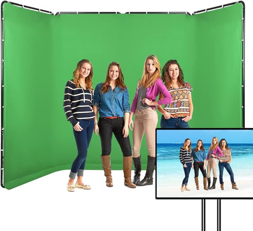 GSKAIWEN 7.87ft x 13.12ft Portable Large Chromakey Green Screen Backdrop with Stand Photography Background Support