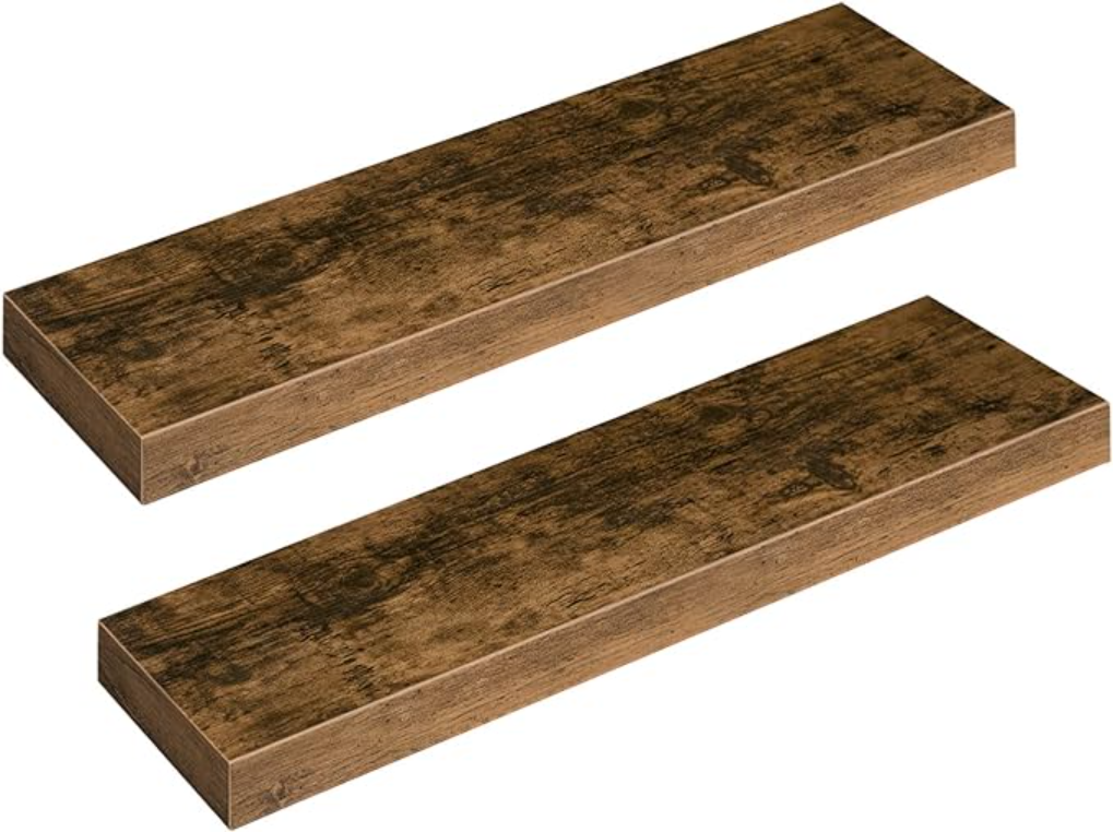 HOOBRO Floating Shelves, Wall Shelf Set of 2, 80 cm Hanging Shelf with Invisible Brackets, for Wall Bathroom, Bedroom, Toilet, Kitchen, Office, Living Room Decor, Rustic Brown
