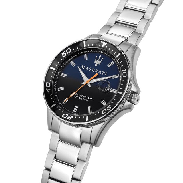 Maserati Sfida Stainless Steel Black And Blue Dial Quartz 100M Men's Watch (R8853140001) - like new