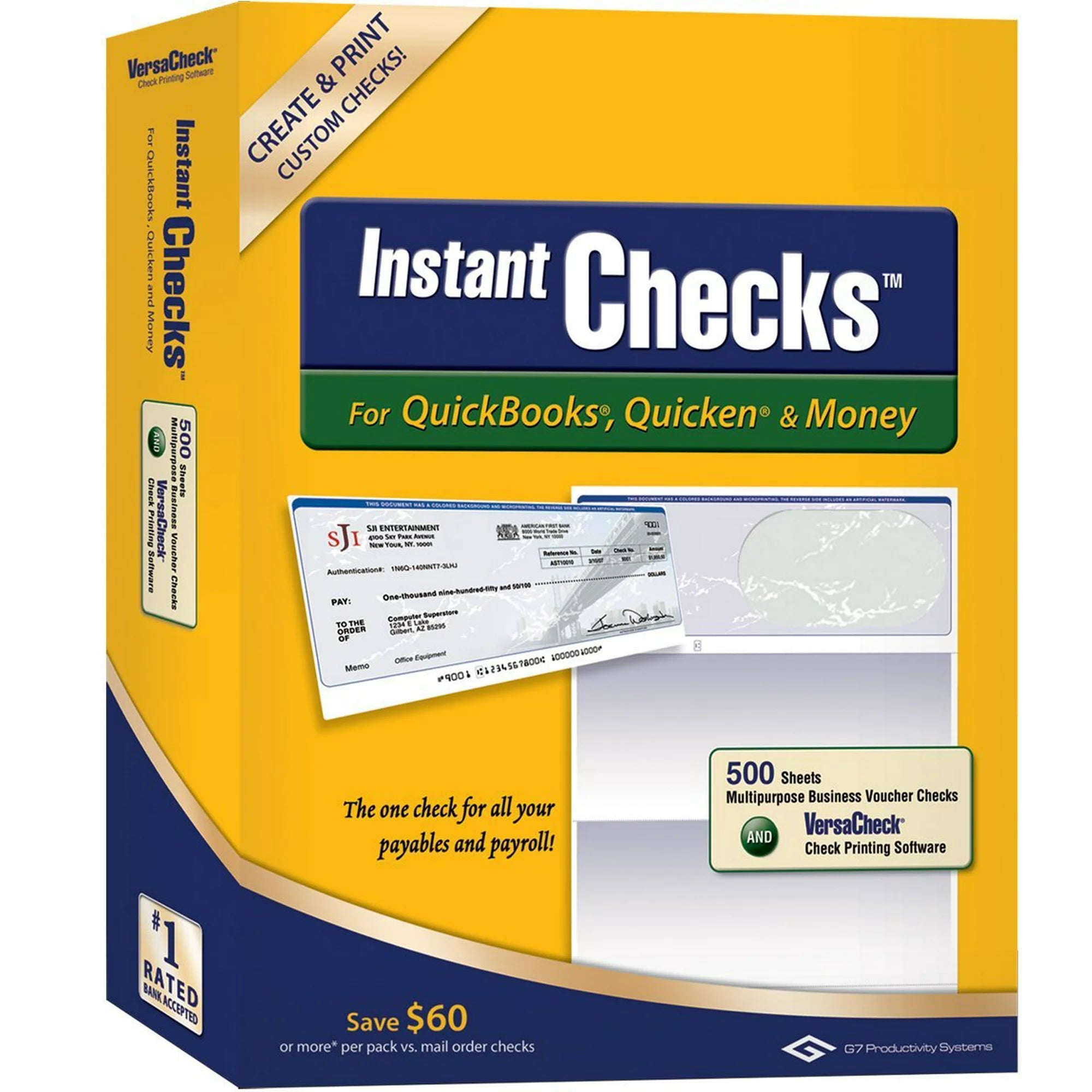 Instant Checks for QuickBooks, Quicken & Money: Form #1000 Business Voucher - Green Prestige 500pk 500 Sheets