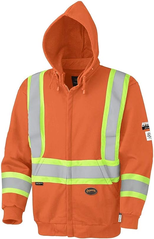 PIONEER V2570450-3XL Flame Resistant Heavyweight Safety Hoodie, Zip Style - Orange (Size 3XL)