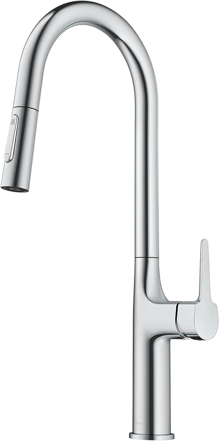 Kraus KPF-3101CH Tall Modern Pull-Down Single Handle Kitchen Faucet - Chrome (base of faucet broken (see pictures)