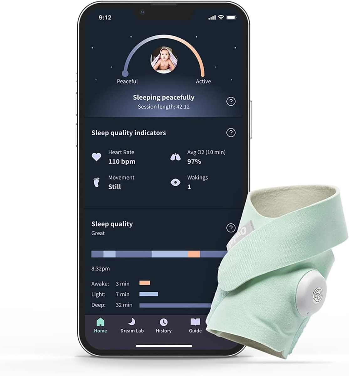  Owlet Dream Sock - Smart Baby Monitor View Heart Rate and Average Oxygen O2 as Sleep Quality Indicators