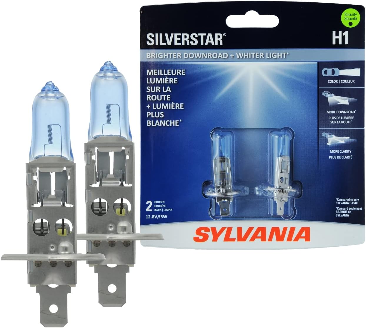 SYLVANIA H1 SilverStar High Performance Halogen Headlight Bulb, (Contains 2 Bulbs)