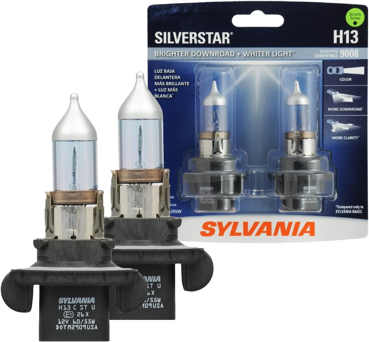 SYLVANIA H13 SilverStar High Performance Halogen Headlight Bulb, (Contains 2 Bulbs)