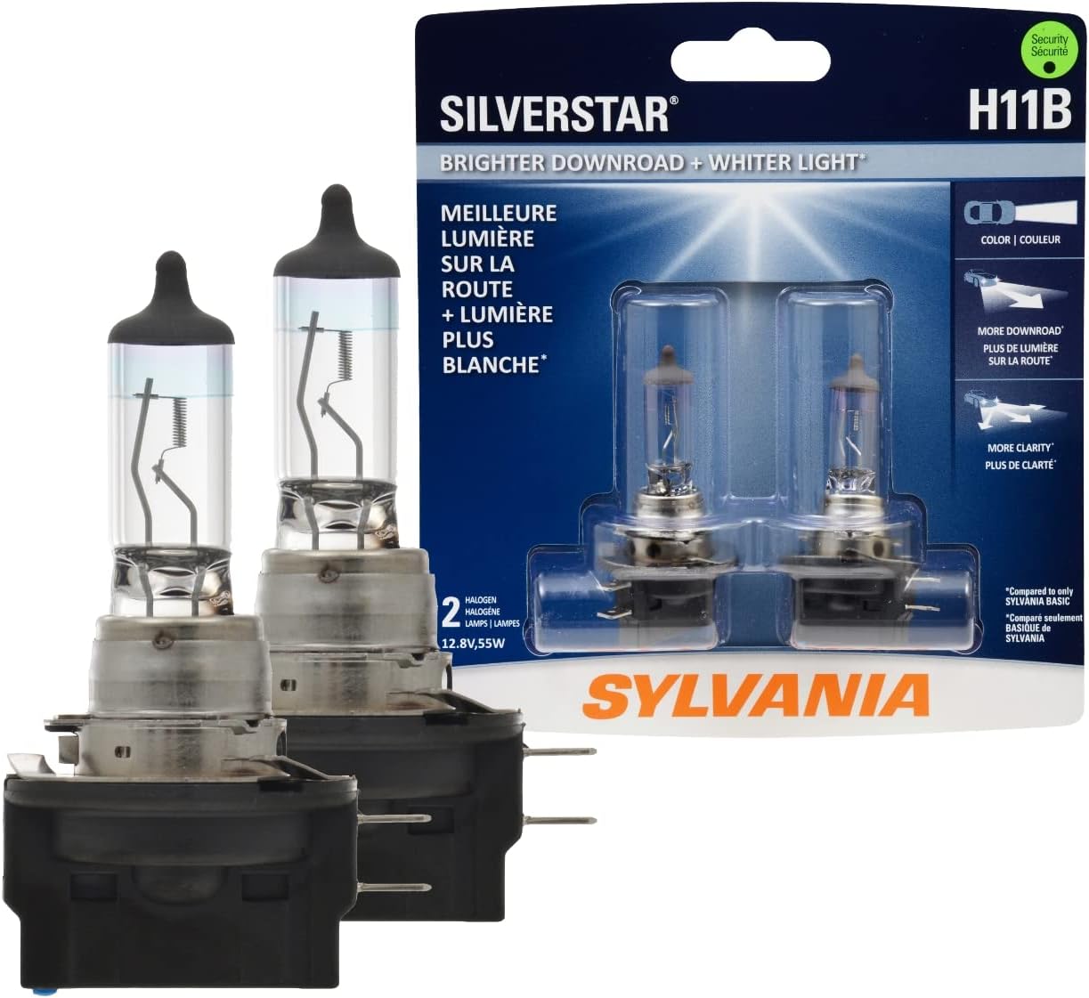 SYLVANIA H11B SilverStar High Performance Halogen Headlight Bulb, (Contains 2 Bulbs)