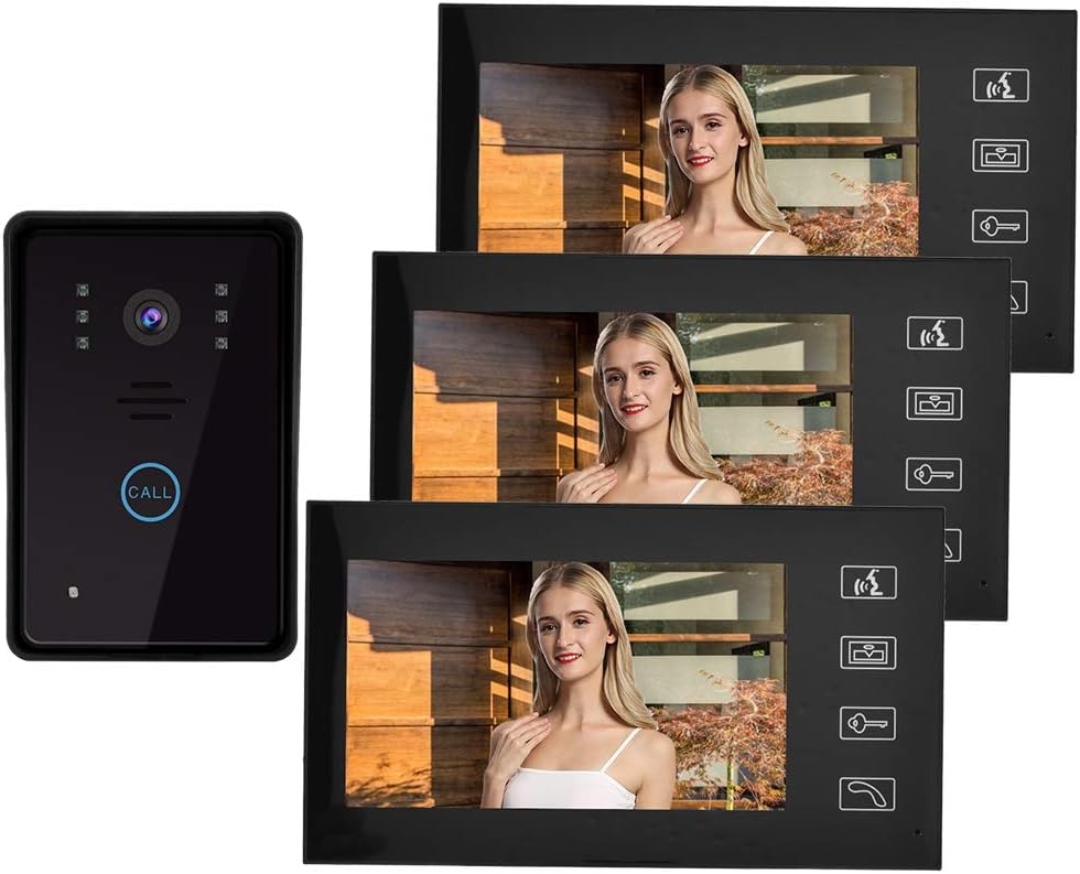 Video Intercom Doorbell System with 3 7" LCD Monitor