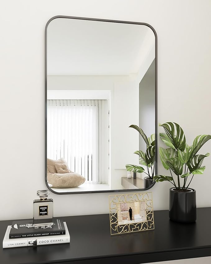 BEAUTYPEAK Wall Mirror 24" x 36" Rectangular Bathroom Mirror with Black Aluminum Alloy Frame