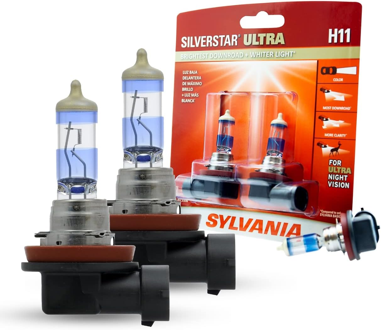 SYLVANIA H11 SilverStar Ultra High Performance Halogen Headlight Bulb, (Contains 2 Bulbs)