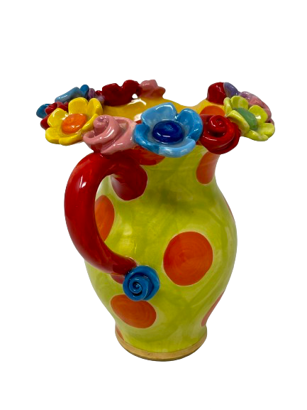 Small Multiflower Encrusted Handmade Jug "Daisy Dots" By Mary Rose Young