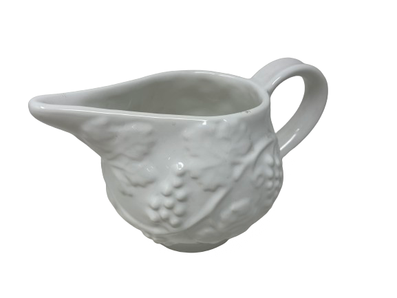 Perigrappa Deruta Of Italy - White Ceramic Pitcher with Embossed Grapevine