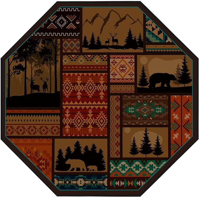 Cabin Rug3.6' x 3.6' Rustic Area Wildlife Forest Rug