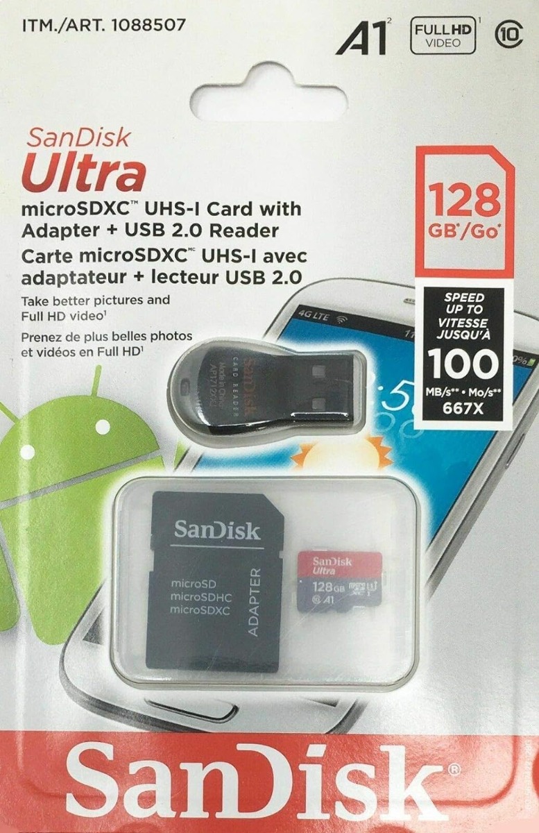 SanDisk Ultra 128 GB microSDXC UHS-I Card with Adapter + USB 2.0 Reader