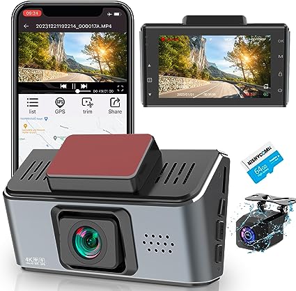 Nishycomx 4K Dual Dash Cam Front and Rear Camera