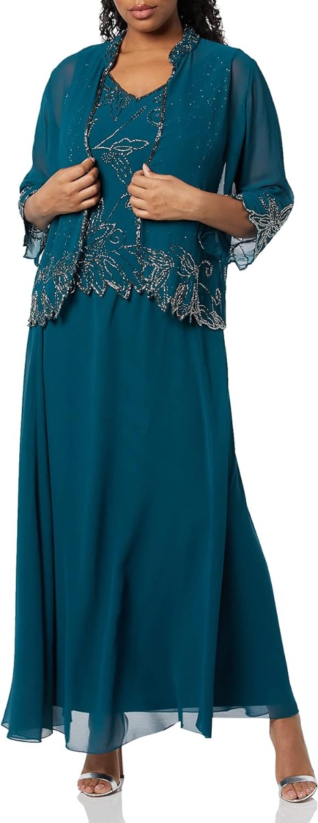 JKara Women s Plus Size Beaded Long Jacket Dress Teal Size 16