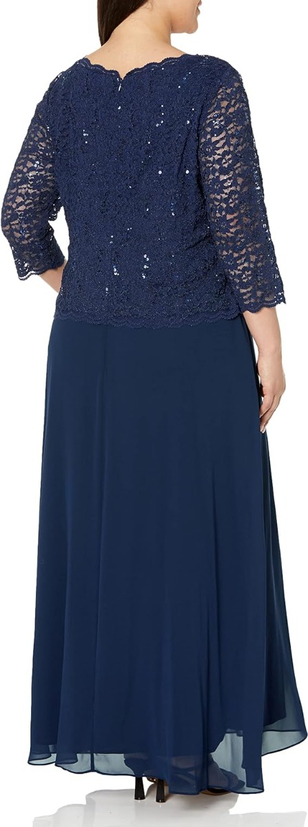 Alex Evenings Women's Plus Size Long Tea-Length Lace Mock Dress