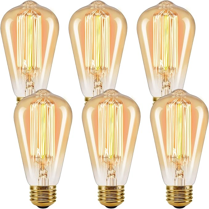 INNOCCY Edison Bulb Medium (E26) Standard Base Dimmable ST64 60W Vintage Light Bulb 2300K Warm Glow,Pack of 6