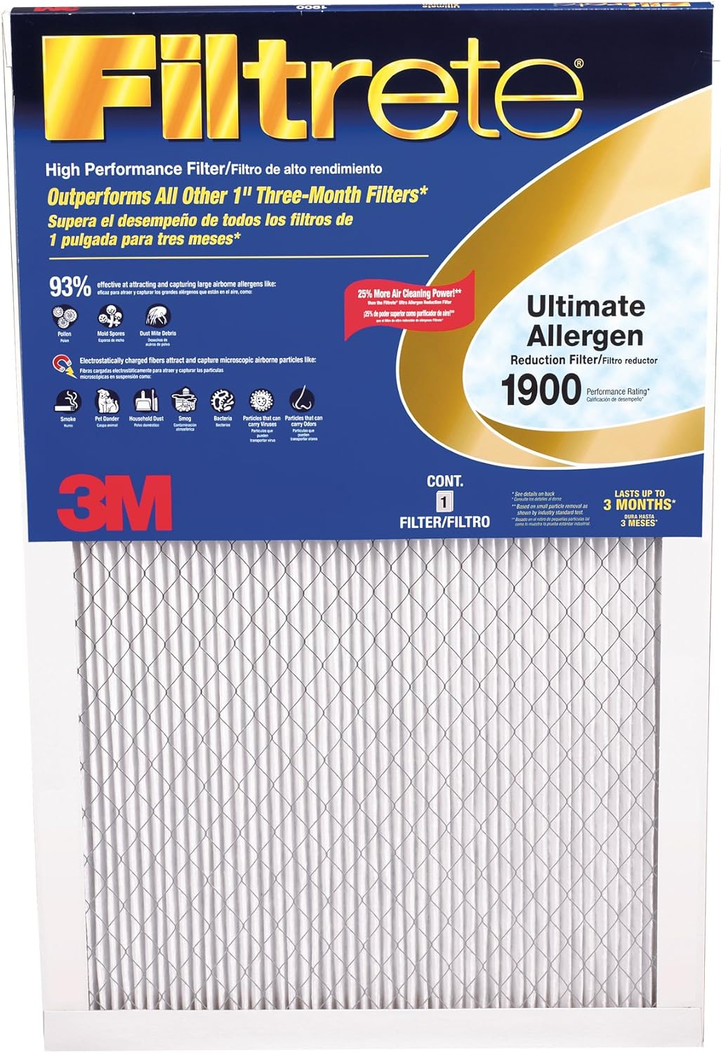 3M Filtrete 1900 Ultimate Allergen Reduction Pleated Filter - 10x20x1in
