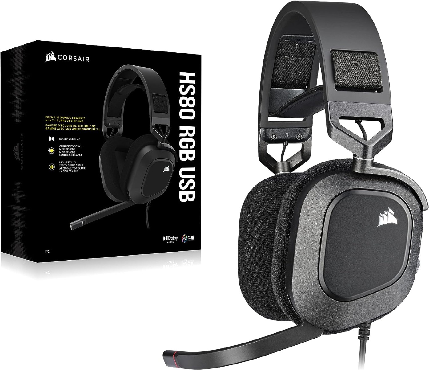Corsair HS80 RGB USB Premium Gaming Headset with Dolby Audio 7.1 Surround Sound - Carbon