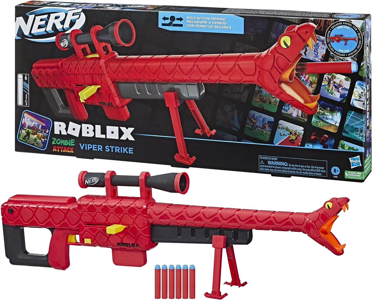 Nerf Roblox Zombie Attack: Viper Strike Nerf Sniper-Inspired Blaster With Scope