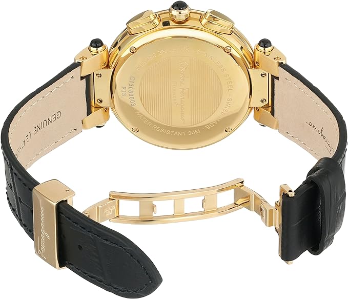 Salvatore Ferragamo Idillio Gold Ion-Plated Watch with Black Leather Band (F77LCQ5009 SB09)