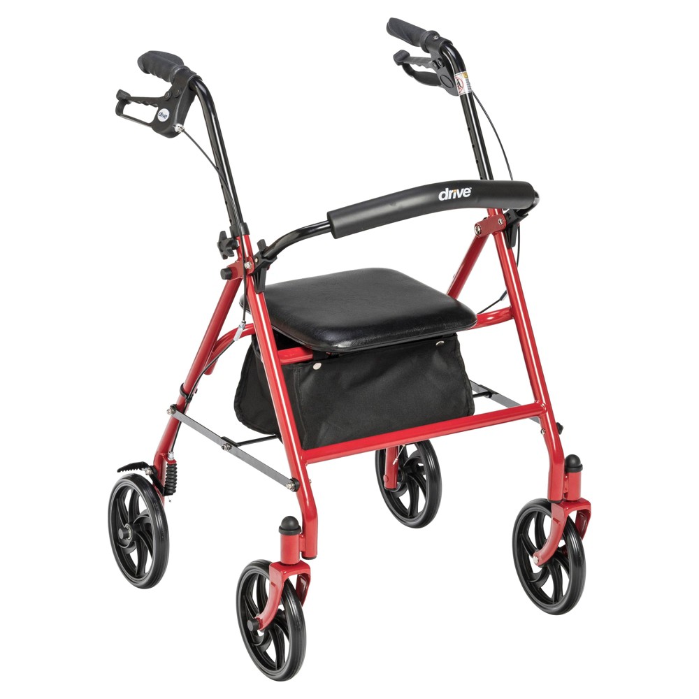 Drive Medical Four Wheel Rollator with Fold Up Removable Back Support, Red