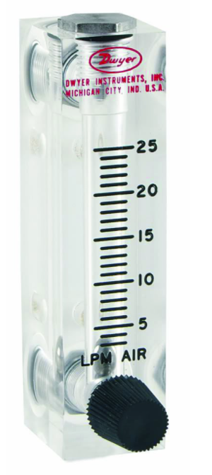 Dwyer Visi-Float Series VFA Flowmeter, 2" Scale, Range 0.6-5 LPM Air, with Stainless Steel Valve, 1/8" Female NPT Process Connection