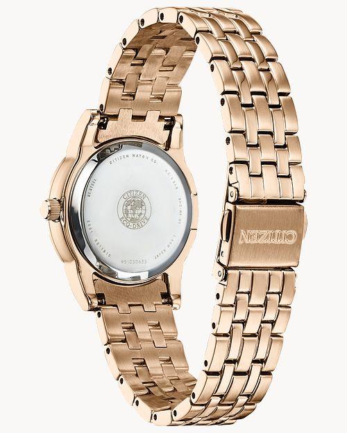 Citizen Eco-Drive Silhouette Crystal Rose Gold-Tone White Dial Watch (Model EM0773-54D)