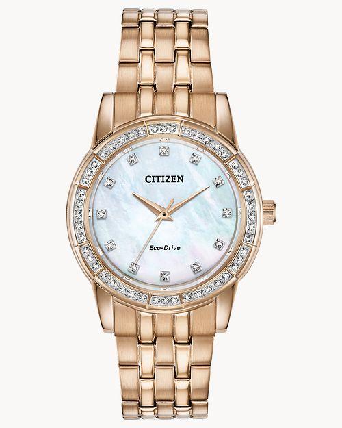 Citizen Eco-Drive Silhouette Crystal Rose Gold-Tone White Dial