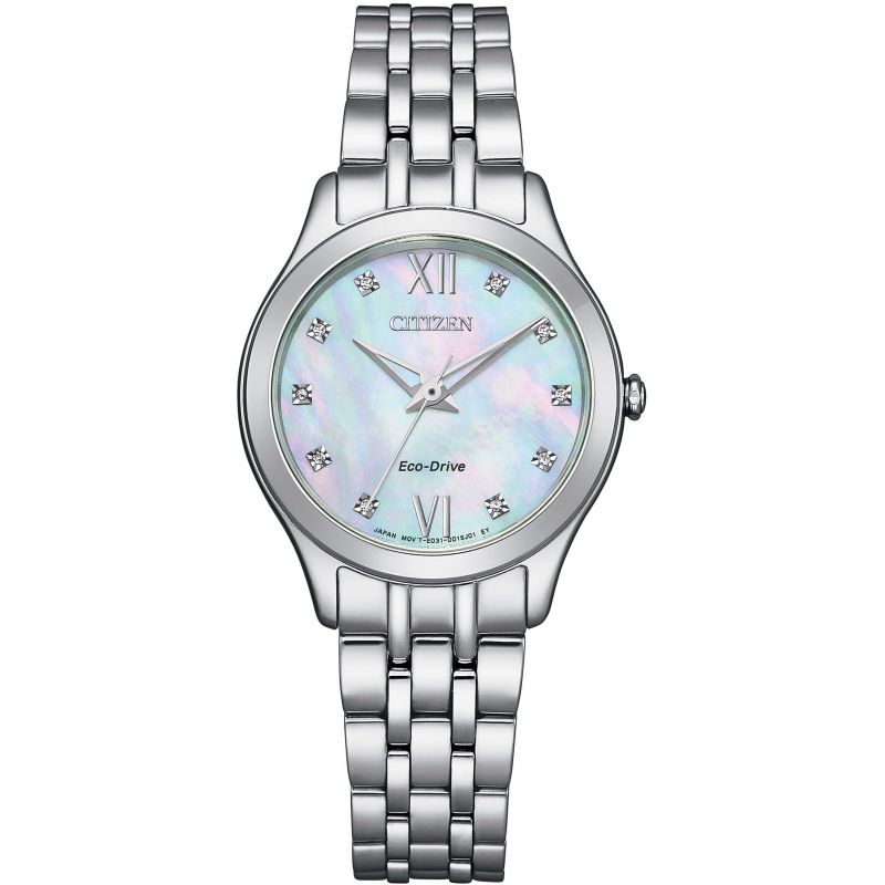 Citizen Eco-Drive Ladies' Silhouette 10 Diamond Mother Of Pearl Dial Watch (EM1010-51D)