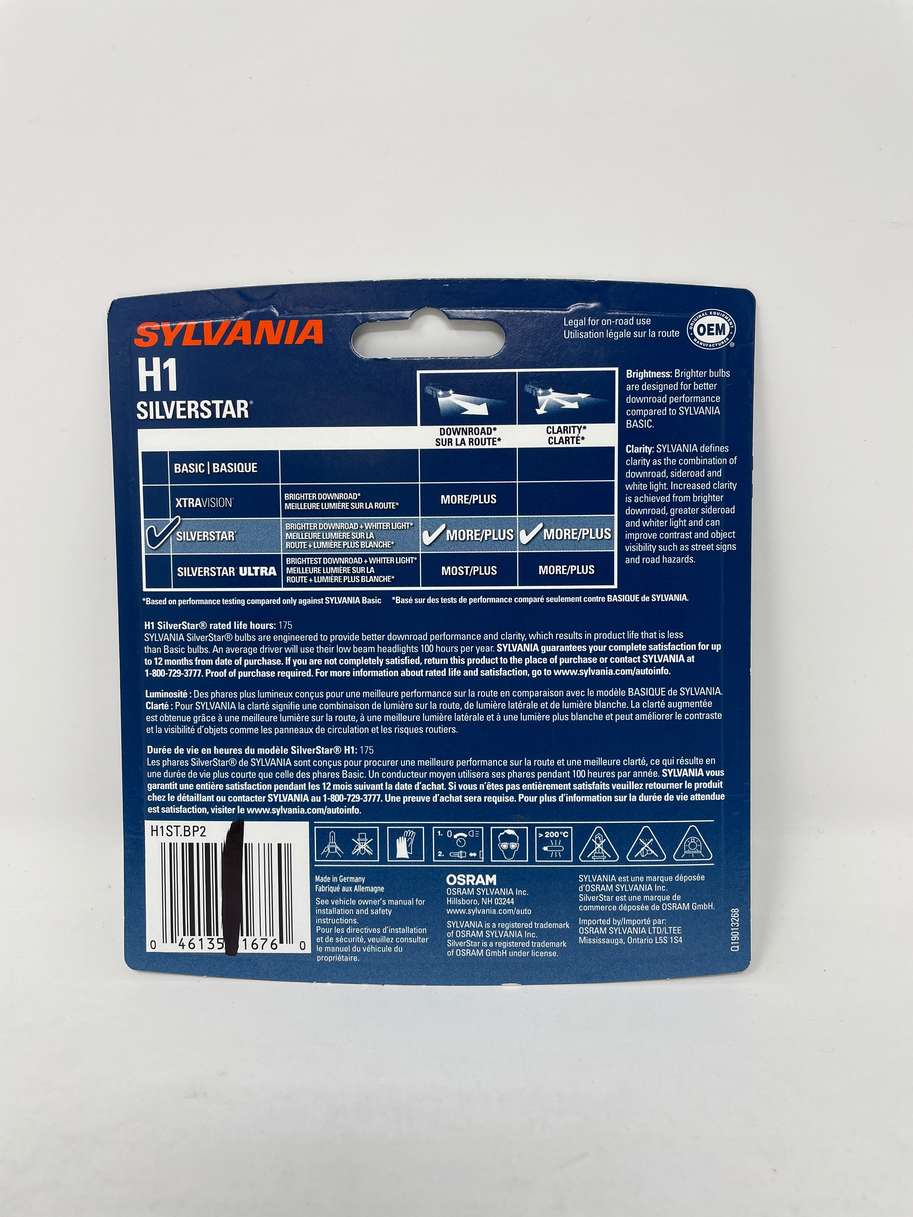 SYLVANIA H1 SilverStar High Performance Halogen Headlight Bulb, (Contains 2 Bulbs)