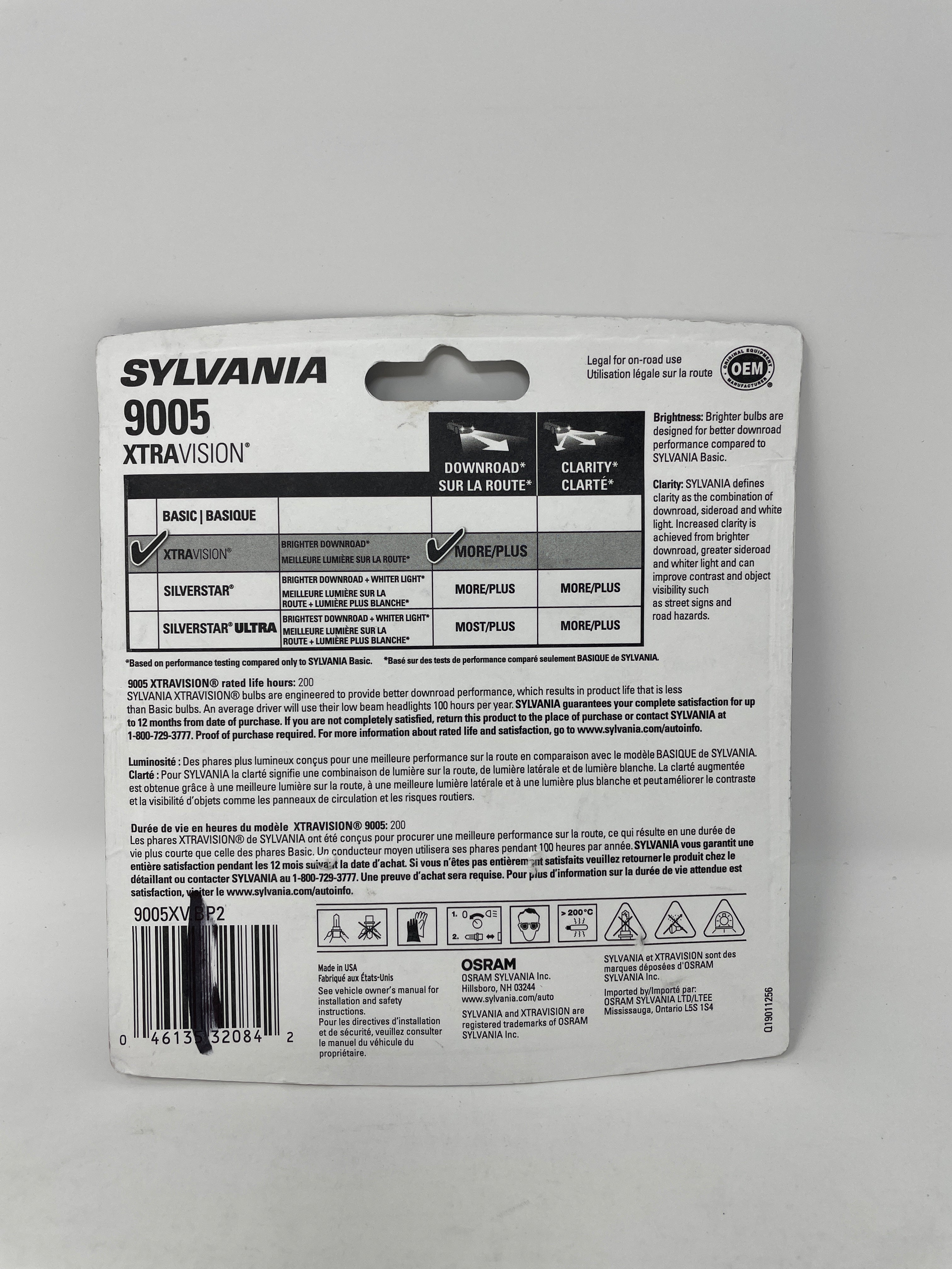 SYLVANIA 9005 XtraVision Halogen Headlight Bulb, (Pack of 2)
