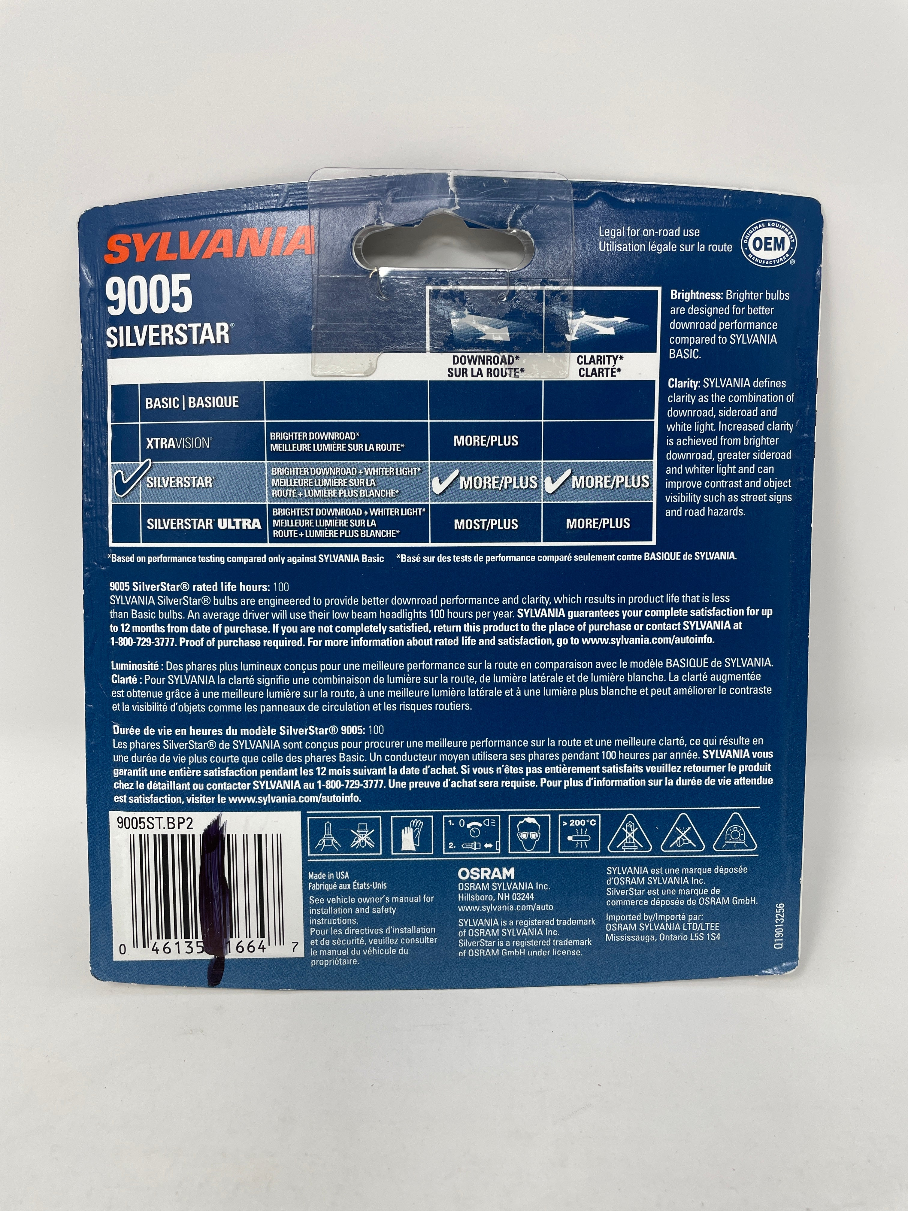 SYLVANIA 9005 SilverStar High Performance Halogen Headlight Bulb, (Contains 2 Bulbs)