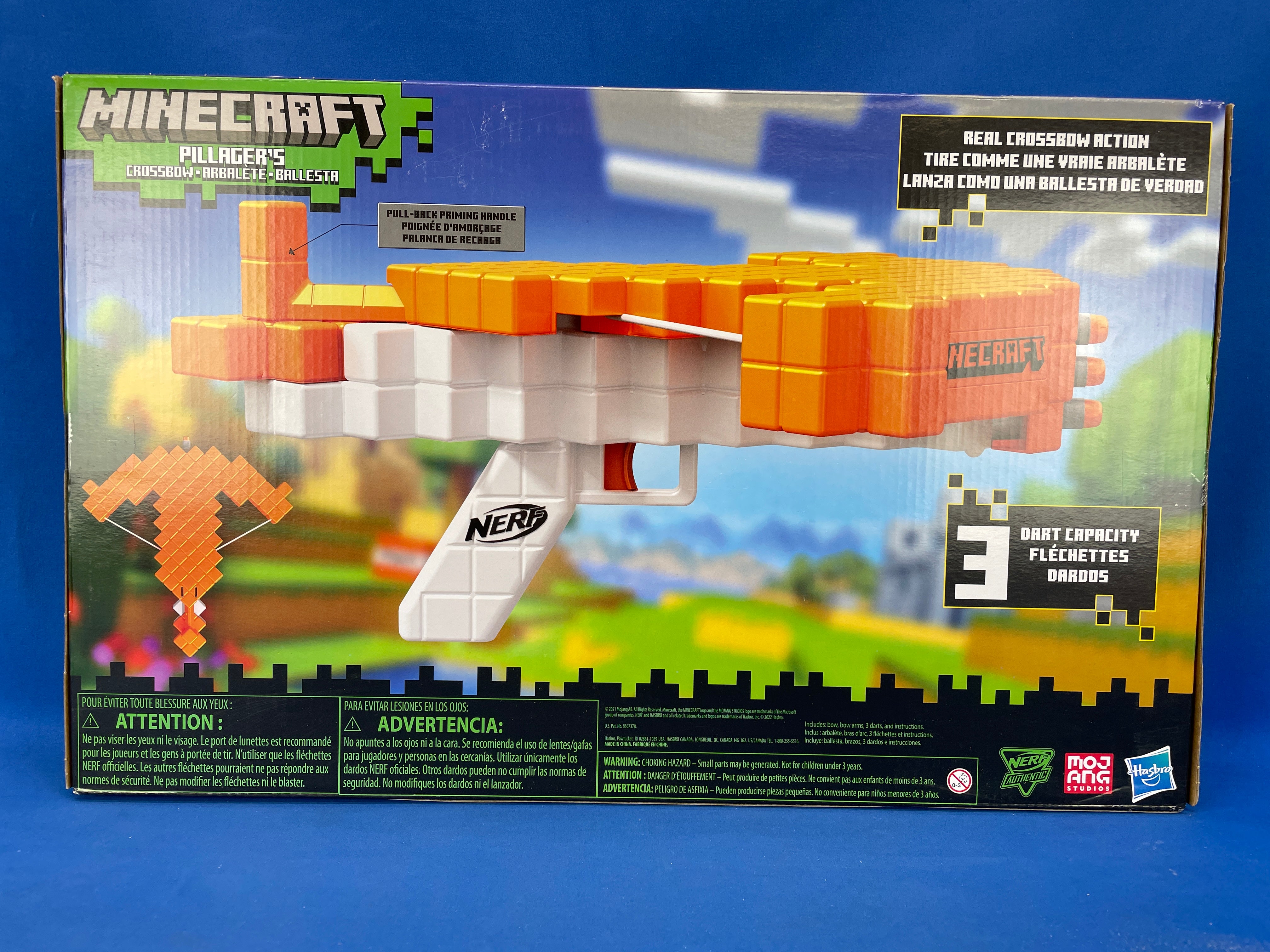 Nerf Minecraft Pillager's Crossbow, Dart-Blasting Crossbow, Includes 3 Nerf Elite Darts