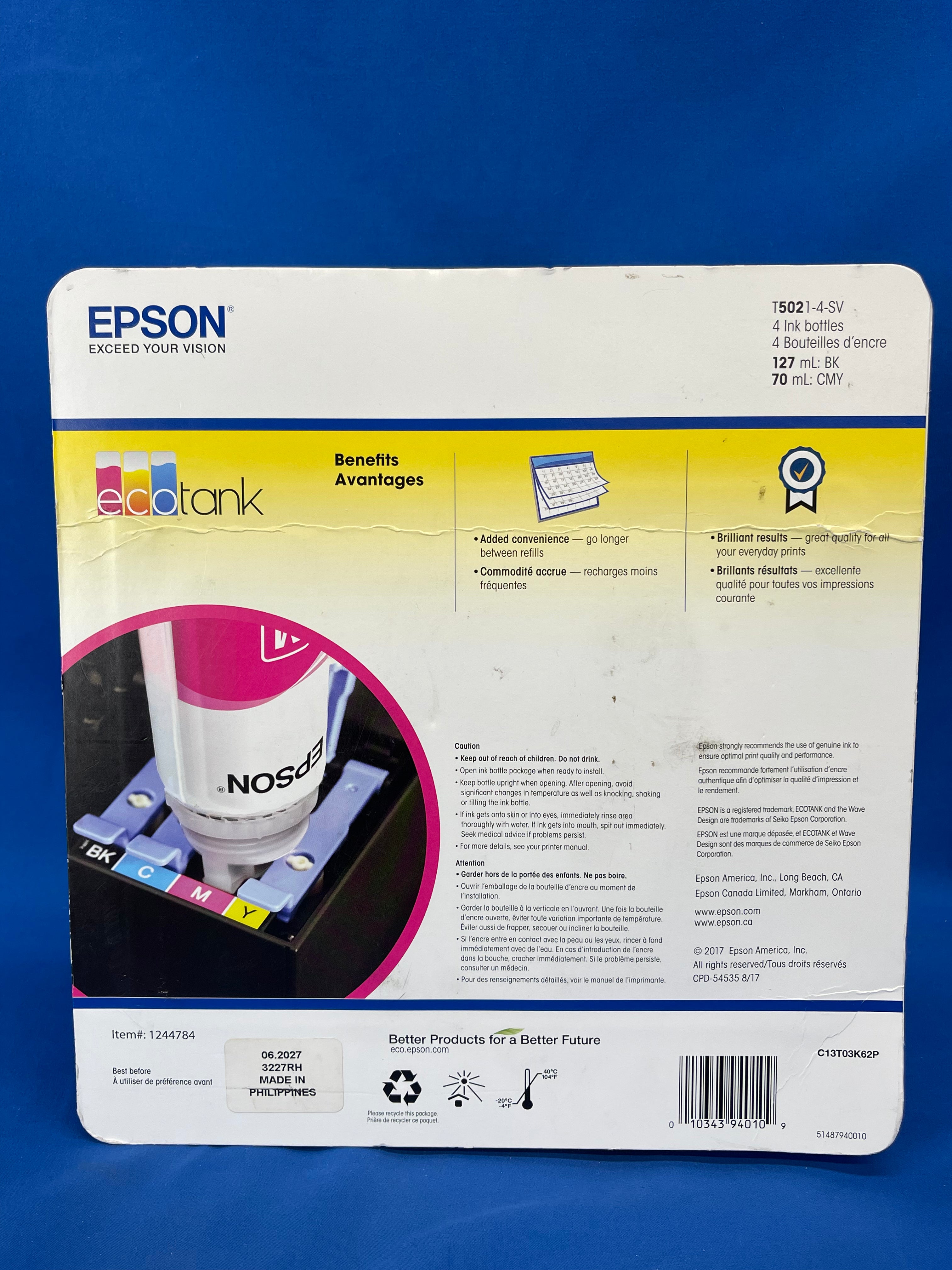 EPSON EcoTank 502 Ink Bottles (Black, Cyan, Magenta, Yellow)