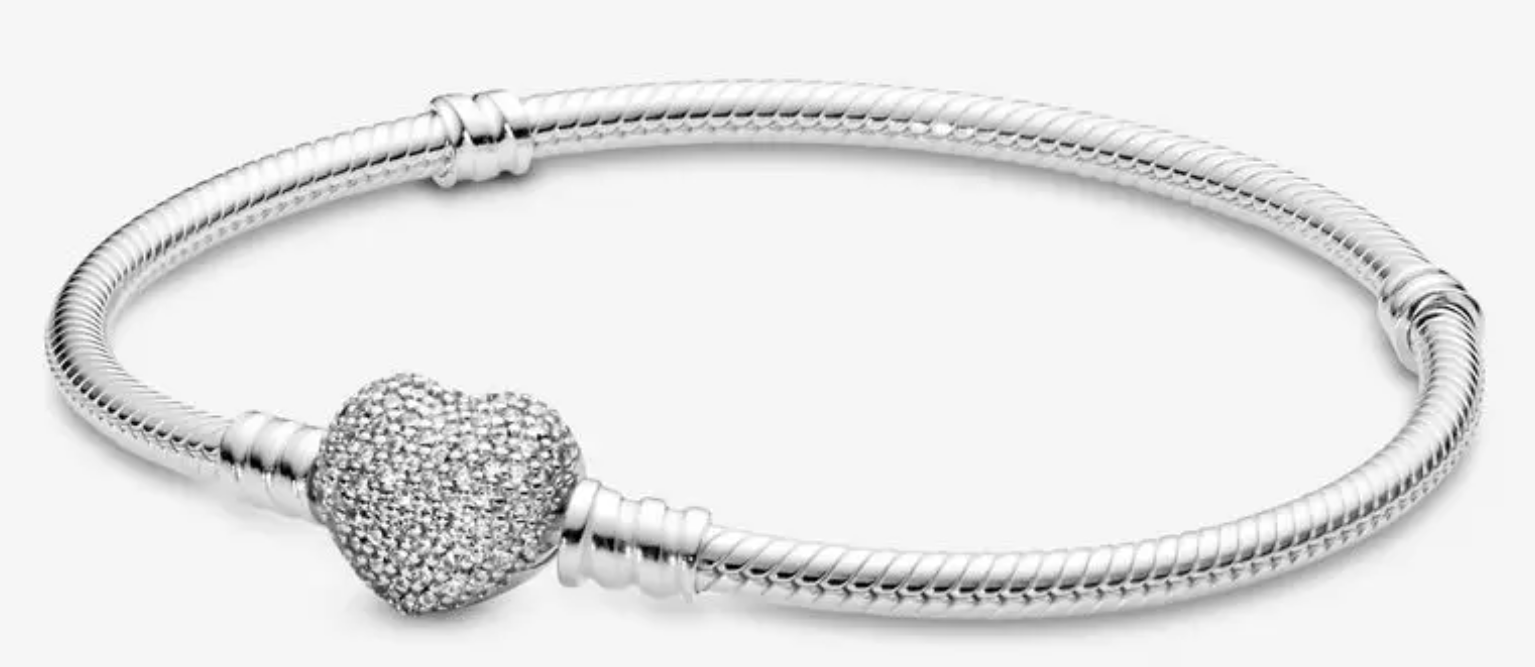 Pandora Charm Bracelet - With Four Connected Charms (Sparkling Hearts and Dazzling Floral Charms)