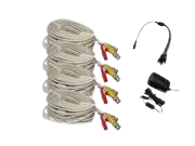 4x White 60ft BNC Cable & 3A Power for Security CCTV