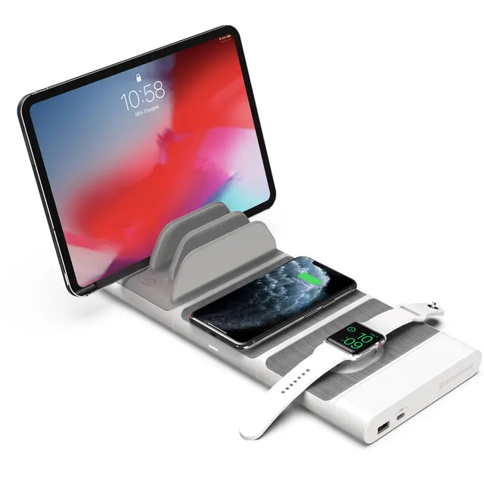 SCOSCHE BLKIT2WT BaseLynx Pro Kit Qi-Certified Modular Customizable Wireless Charging Station with Endcap Charger and 1 ft. Charging Cables