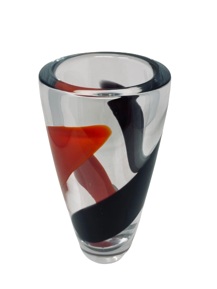 Studio Ahus Sweden Crystal Art Vase - Tango Red/Black