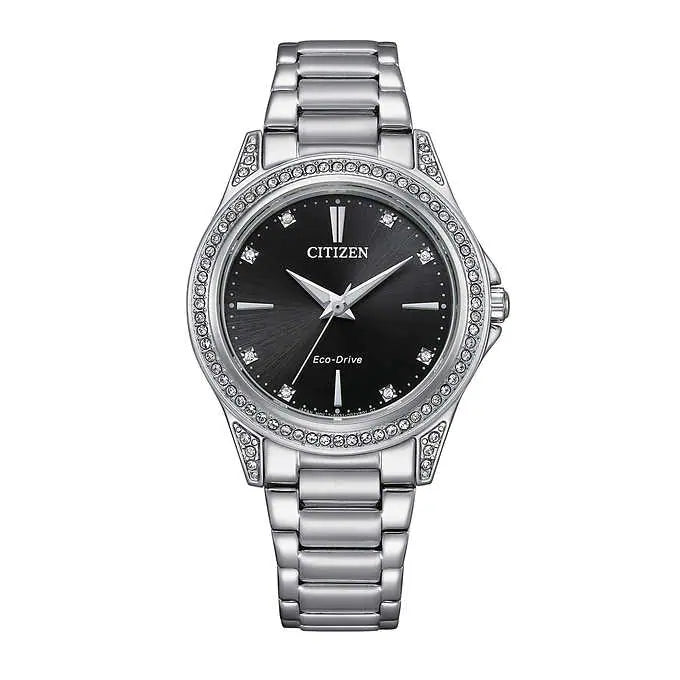 Citizen Ladies Crystal Black Dial Eco Drive Watch