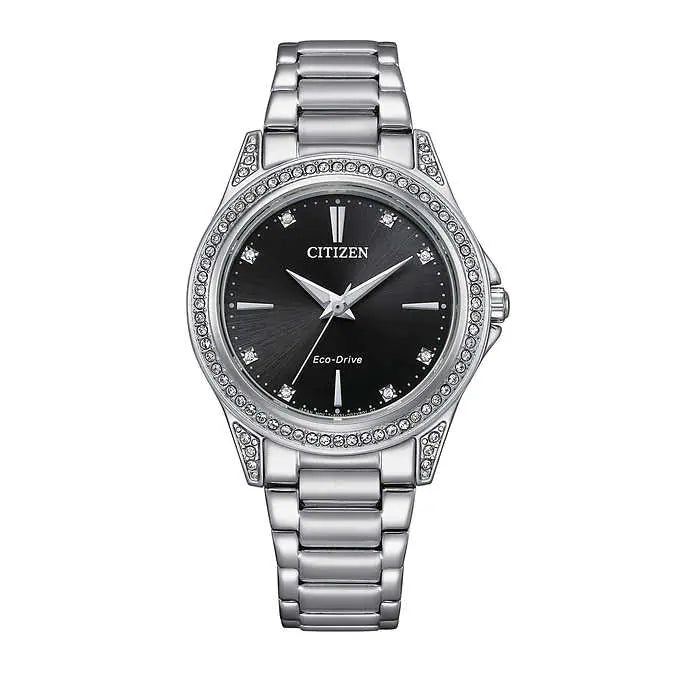 Citizen Ladies Crystal Black Dial Eco-Drive Watch