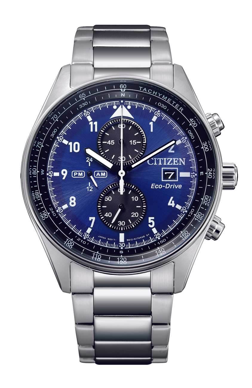 CITIZEN Eco-Drive Men's Chronograph Blue Dial Sport Steel Watch (B612-S126932)