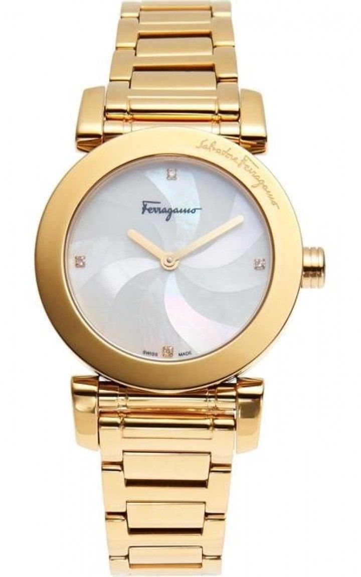 Salvatore Ferragamo Women's Diamonds MOP Dial Gold IP Steel Watch, 31mm