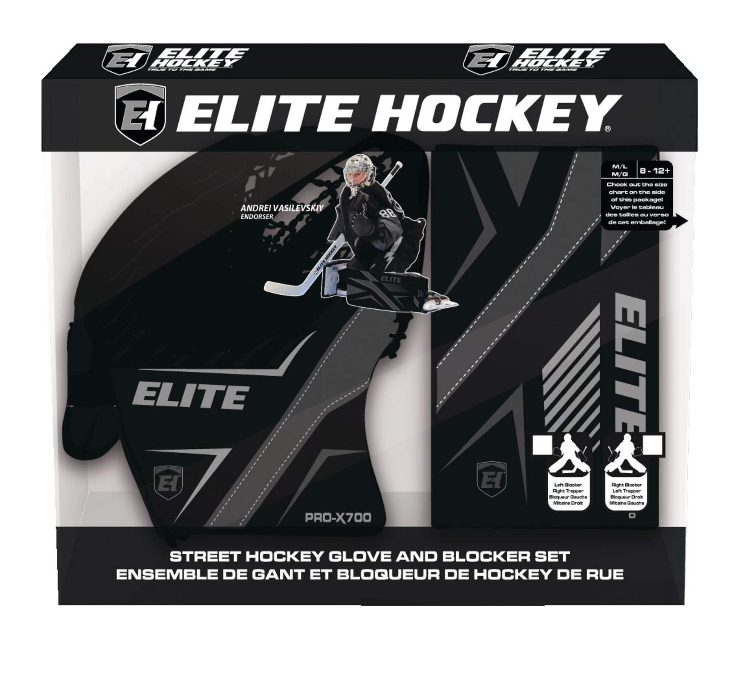 ELITE HOCKEY Vasilevskiy PRO-X700 Street Hockey Intermediate Goalie Glove/Blocker Set - Left Blocker, Right Trapper (Size M/L, 12+)