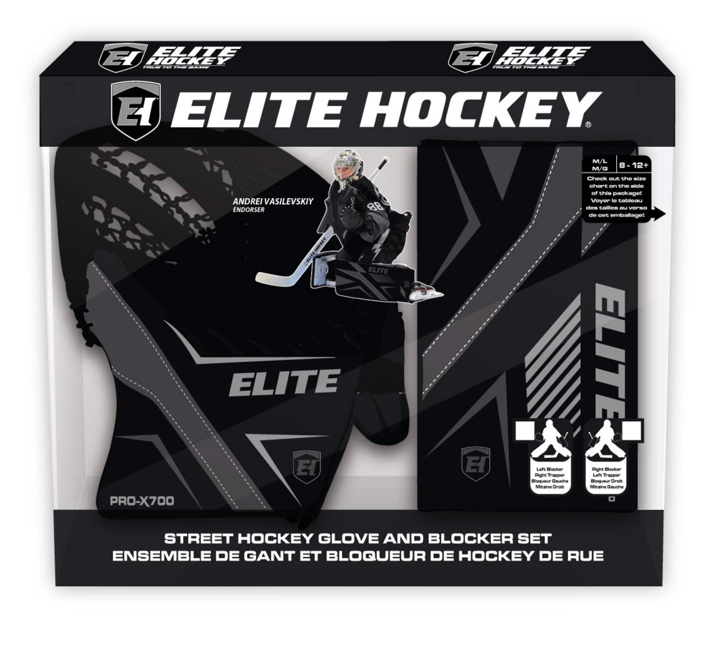 ELITE HOCKEY Vasilevskiy PRO-X700 Street Hockey Intermediate Goalie Glove/Blocker Set - Right (Size M/L, 8-12+)