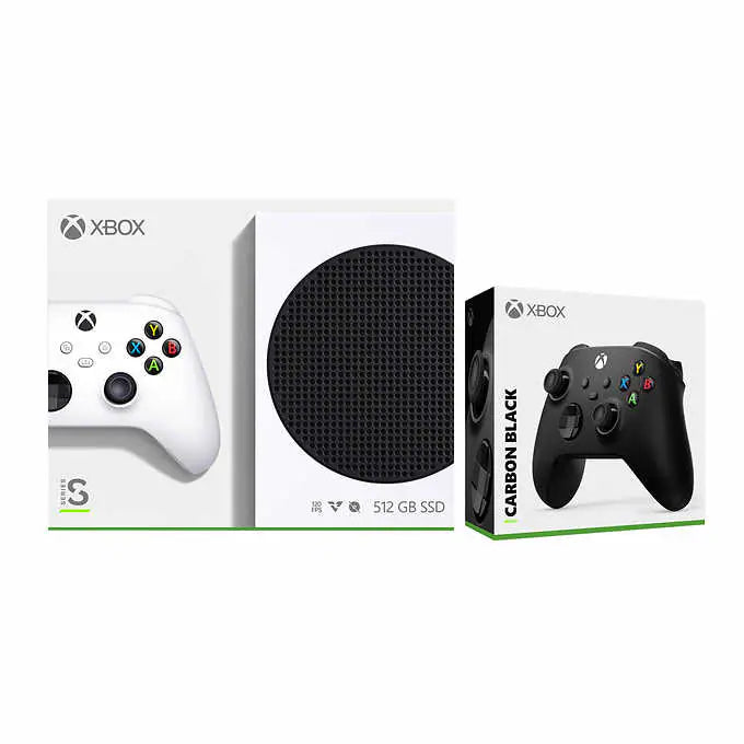 Xbox Series S White 512GB Console with an added Carbon Black Wireless Controller