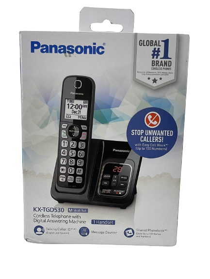 PANASONIC KX-TGD530M Expandable Cordless Phone with Call Block and Answering Machine - 1 Handset, Metallic Black, 1 Hanset